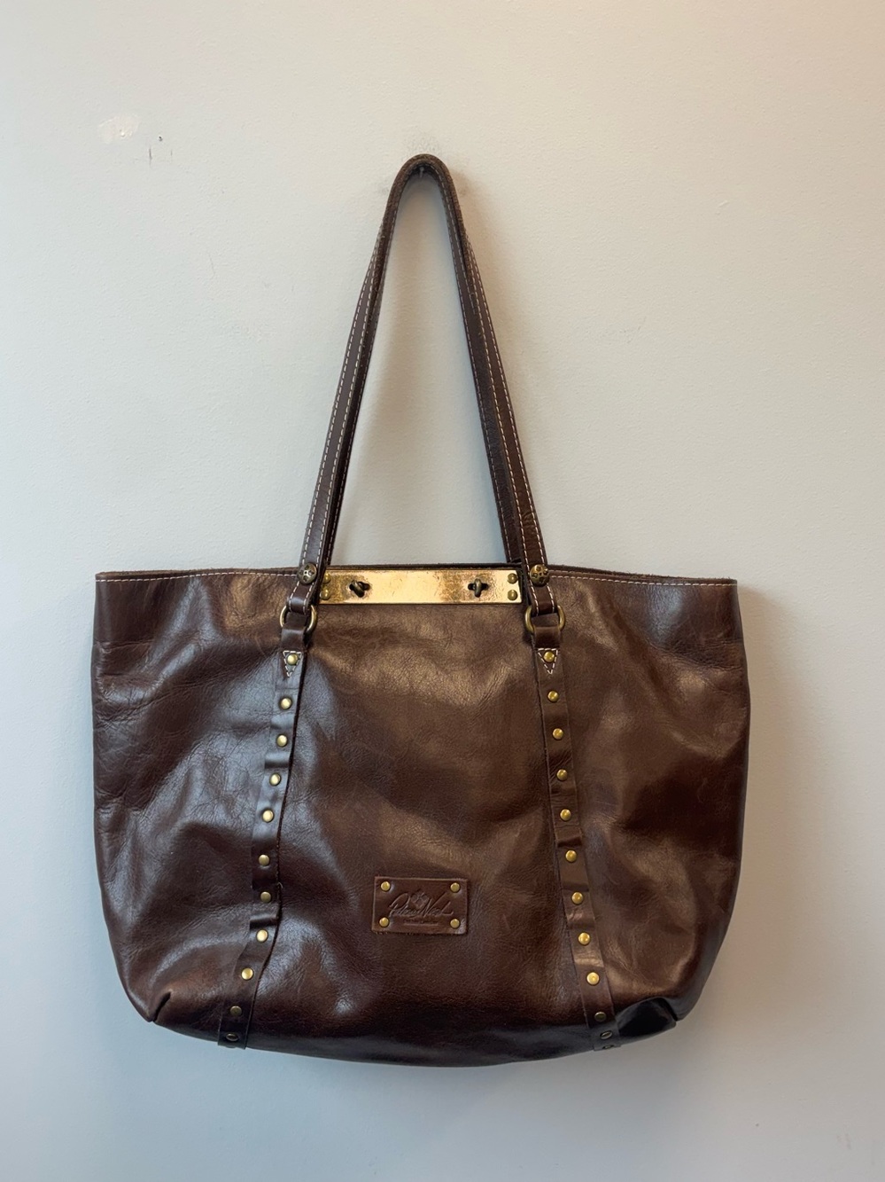 Patricia Nash Benvenuto Heritage Leather Tote Large Bag Studded Distressed